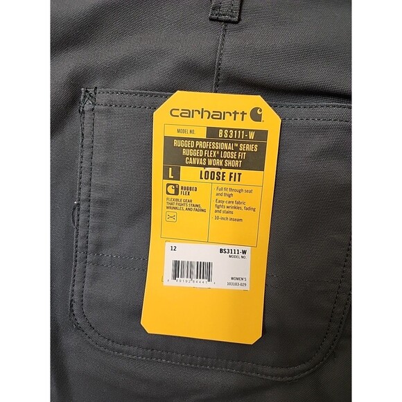 Carhartt Rugged Flex Loose Fit Canvas Work Shorts Womens 12 Gray NEW - Picture 7 of 11